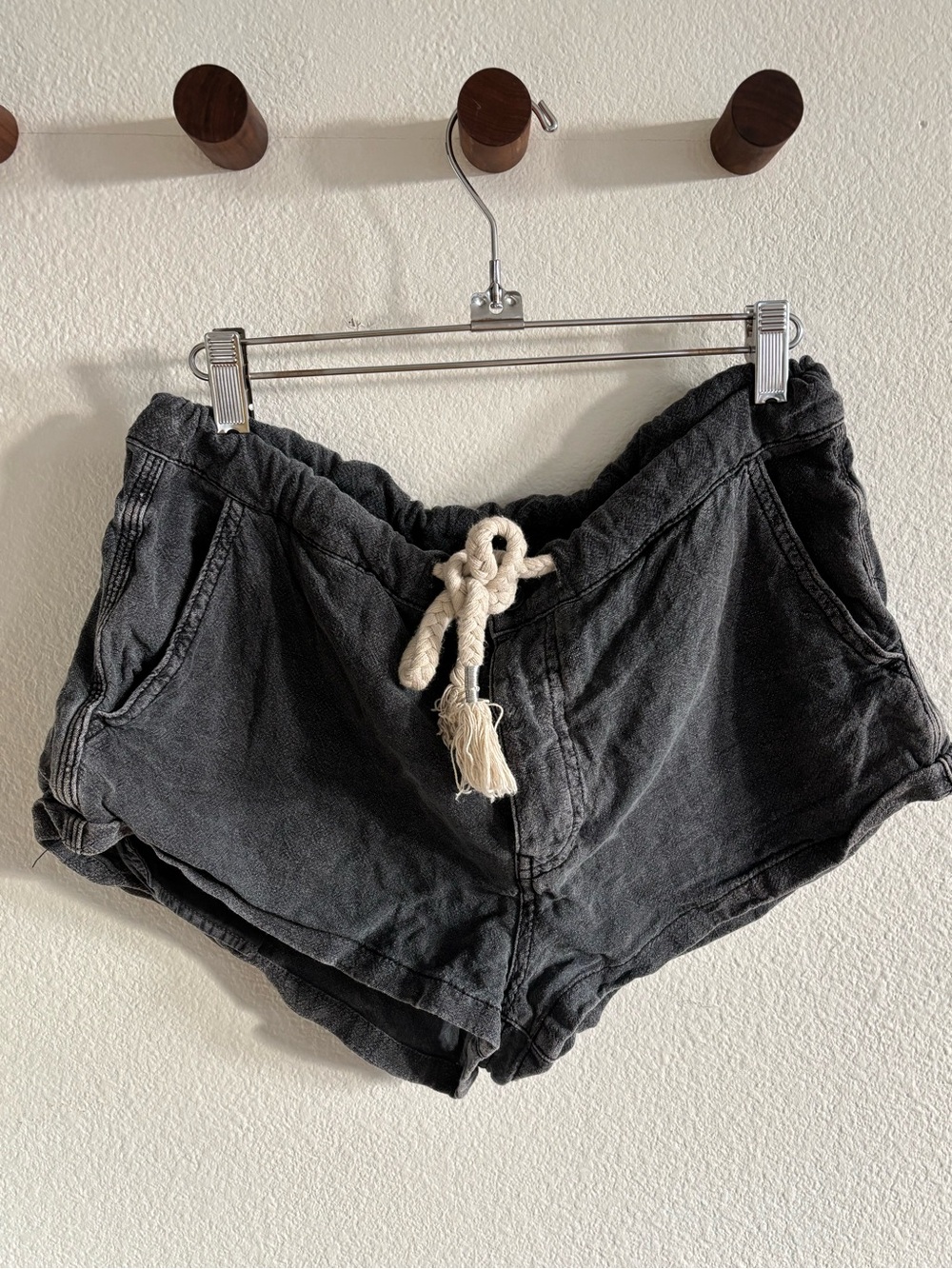 Free People Black Rope Drawstring Shorts